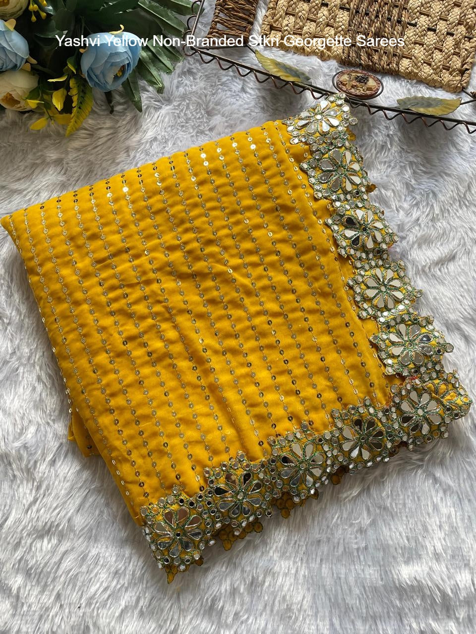 Yashvi Yellow Non-Branded Stkri Georgette Sarees