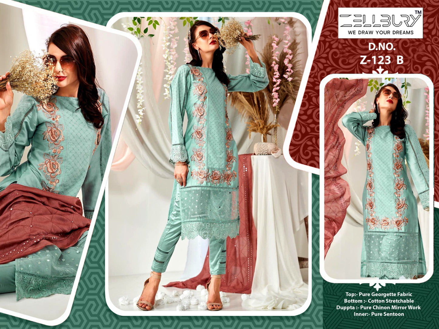Z- 123B Zellbury Georgette Pakistani Readymade Suits