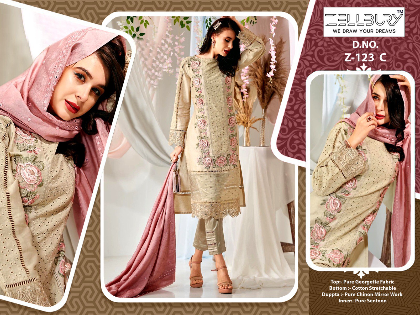 Z- 123C Zellbury Georgette Pakistani Readymade Suits