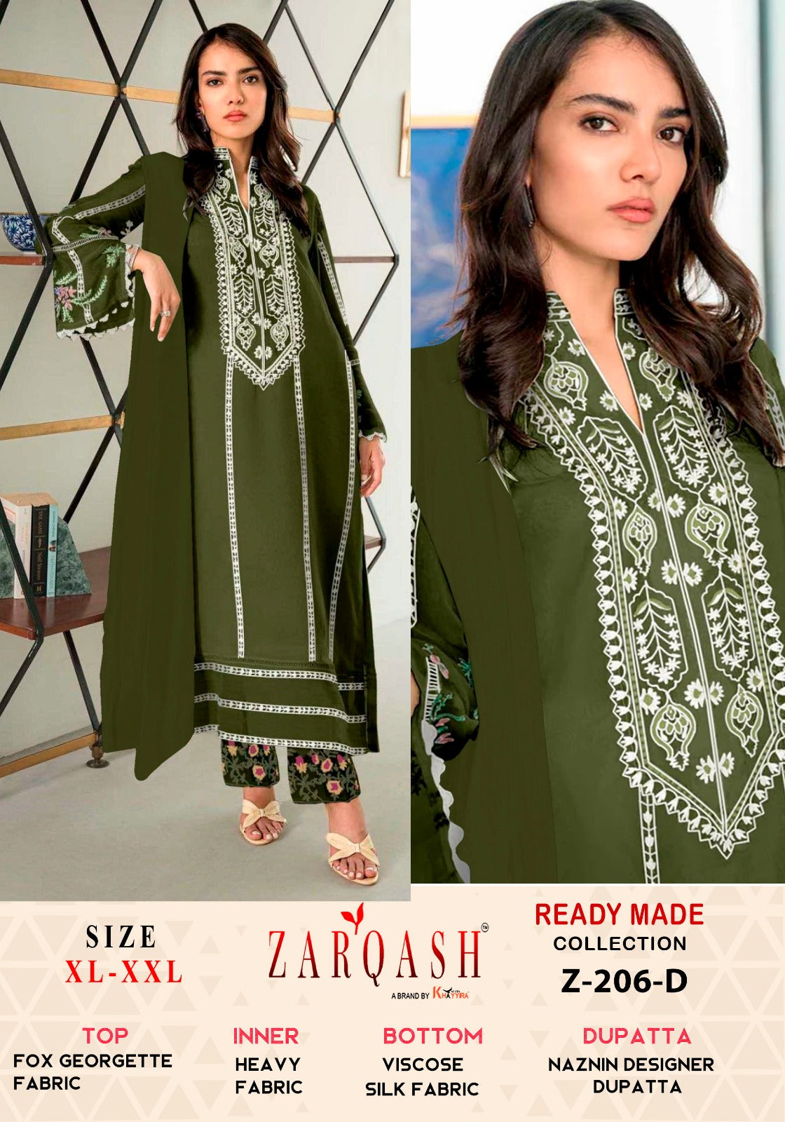 Z-206D Zarqash Embroidered Pakistani Readymade Suits