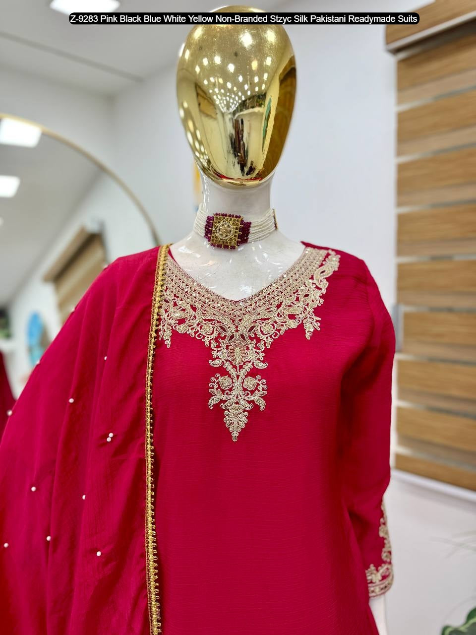 Z-9283 Pink Black Blue White Yellow Non-Branded Stzyc Silk Pakistani Readymade Suits