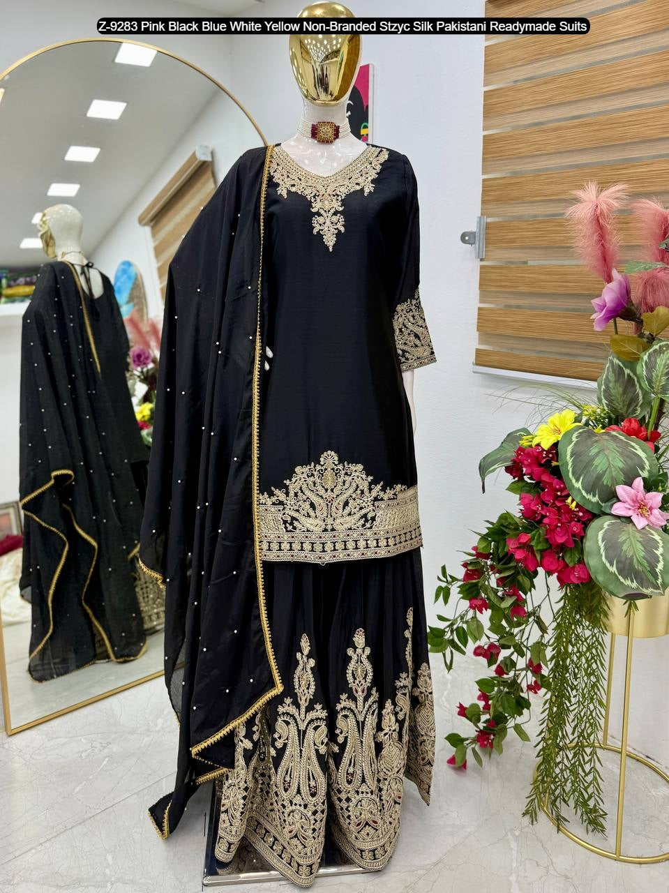 Z-9283 Pink Black Blue White Yellow Non-Branded Stzyc Silk Pakistani Readymade Suits