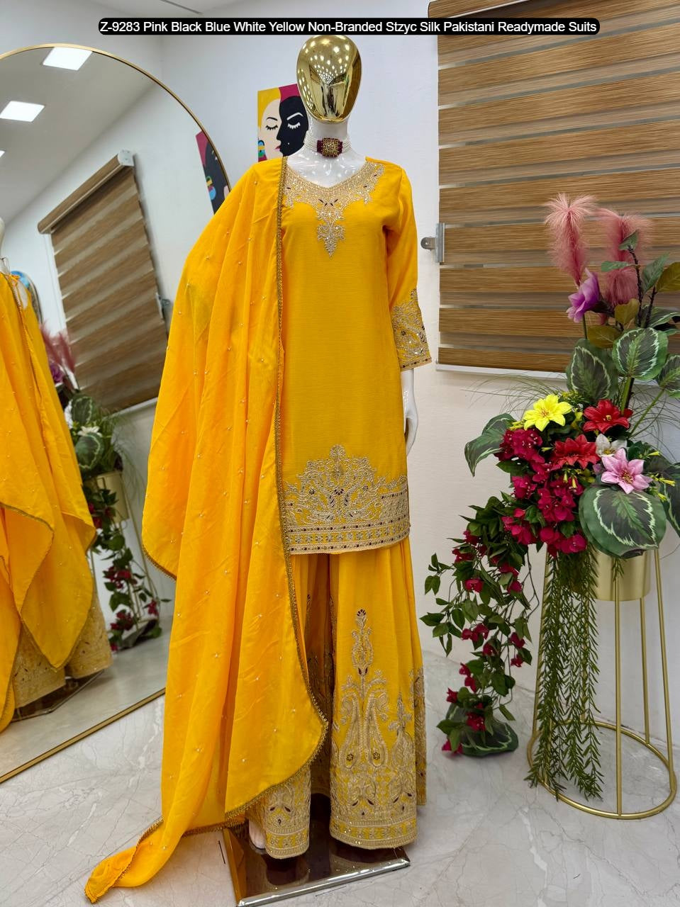 Z-9283 Pink Black Blue White Yellow Non-Branded Stzyc Silk Pakistani Readymade Suits