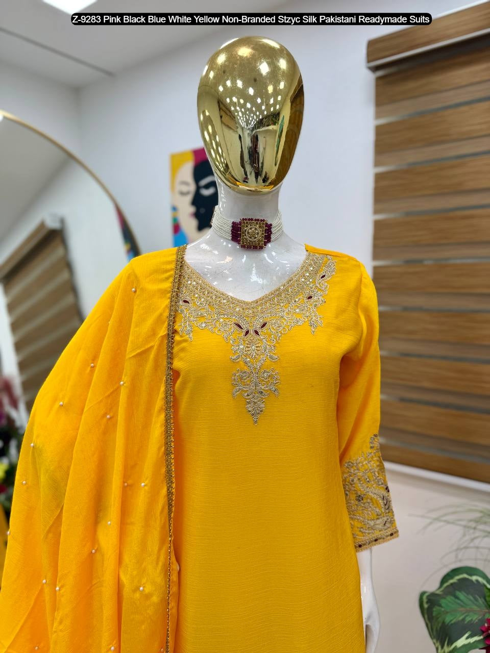 Z-9283 Pink Black Blue White Yellow Non-Branded Stzyc Silk Pakistani Readymade Suits