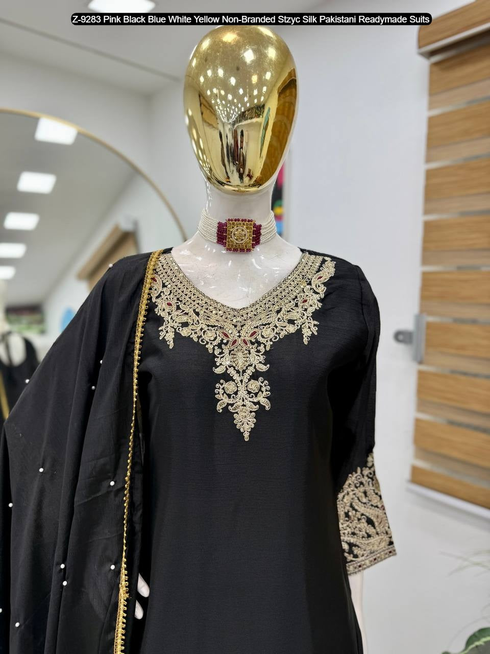 Z-9283 Pink Black Blue White Yellow Non-Branded Stzyc Silk Pakistani Readymade Suits