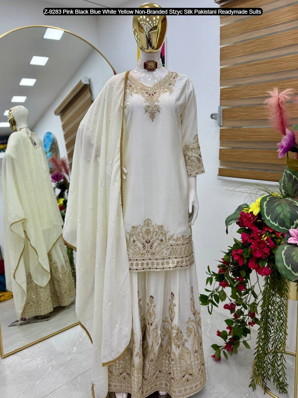 Z-9283 Pink Black Blue White Yellow Non-Branded Stzyc Silk Pakistani Readymade Suits