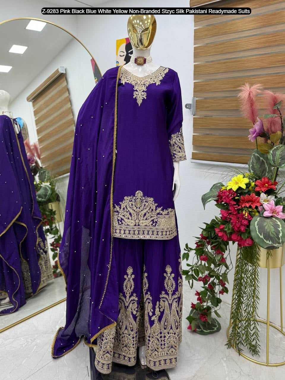 Z-9283 Pink Black Blue White Yellow Non-Branded Stzyc Silk Pakistani Readymade Suits