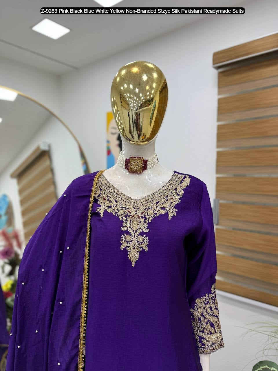 Z-9283 Pink Black Blue White Yellow Non-Branded Stzyc Silk Pakistani Readymade Suits