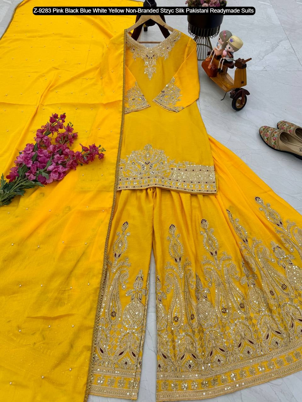 Z-9283 Pink Black Blue White Yellow Non-Branded Stzyc Silk Pakistani Readymade Suits
