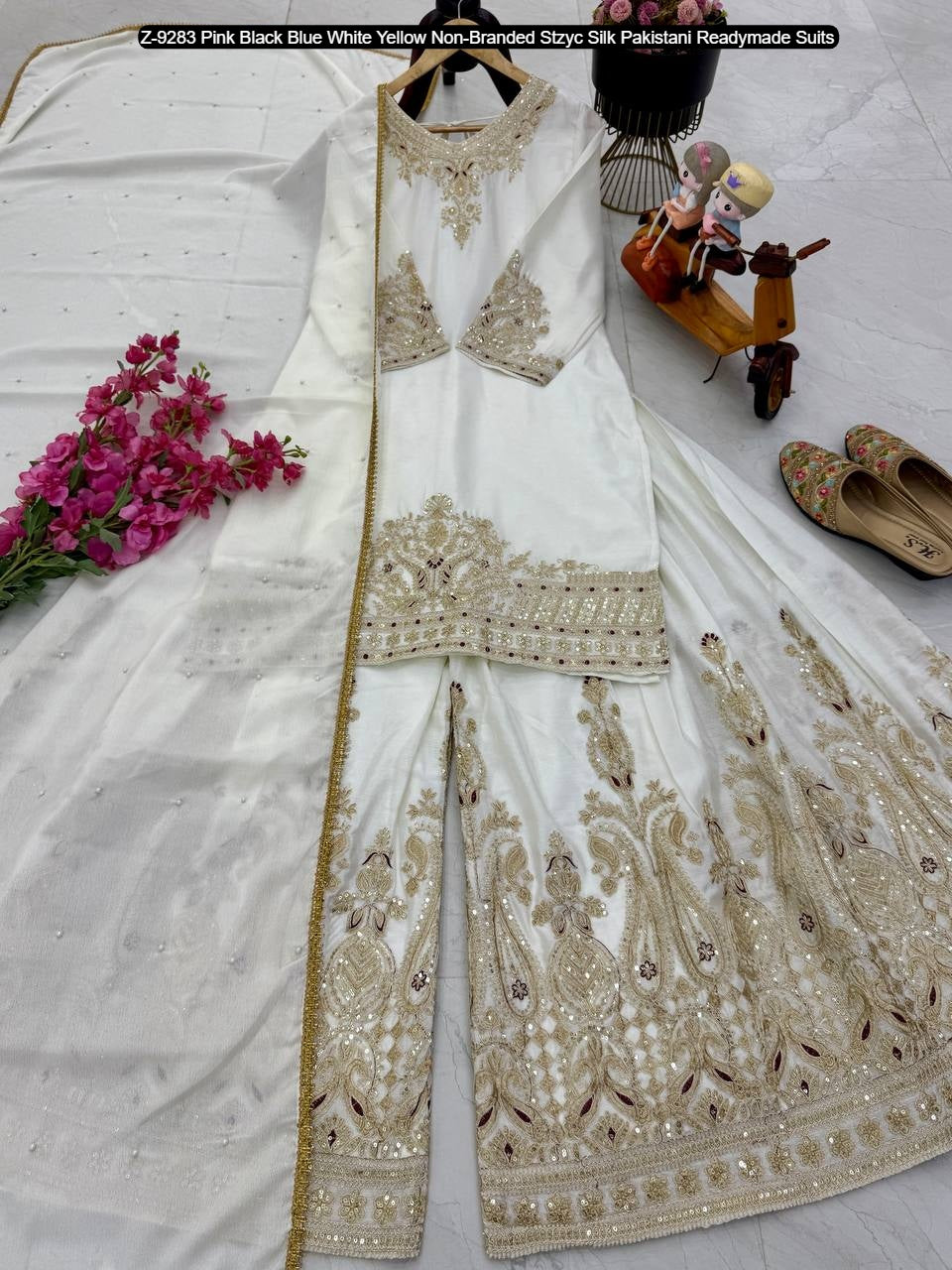 Z-9283 Pink Black Blue White Yellow Non-Branded Stzyc Silk Pakistani Readymade Suits