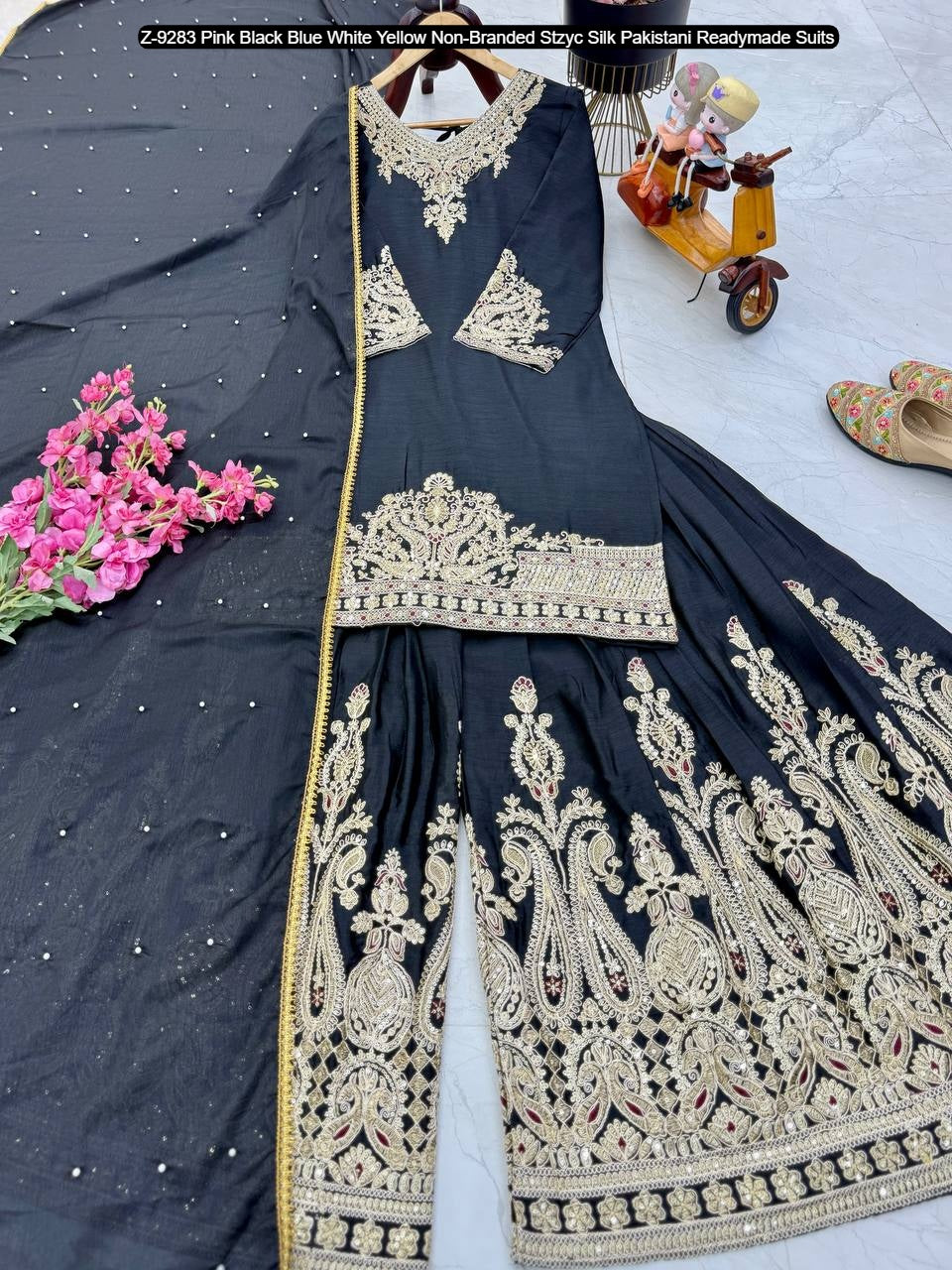 Z-9283 Pink Black Blue White Yellow Non-Branded Stzyc Silk Pakistani Readymade Suits