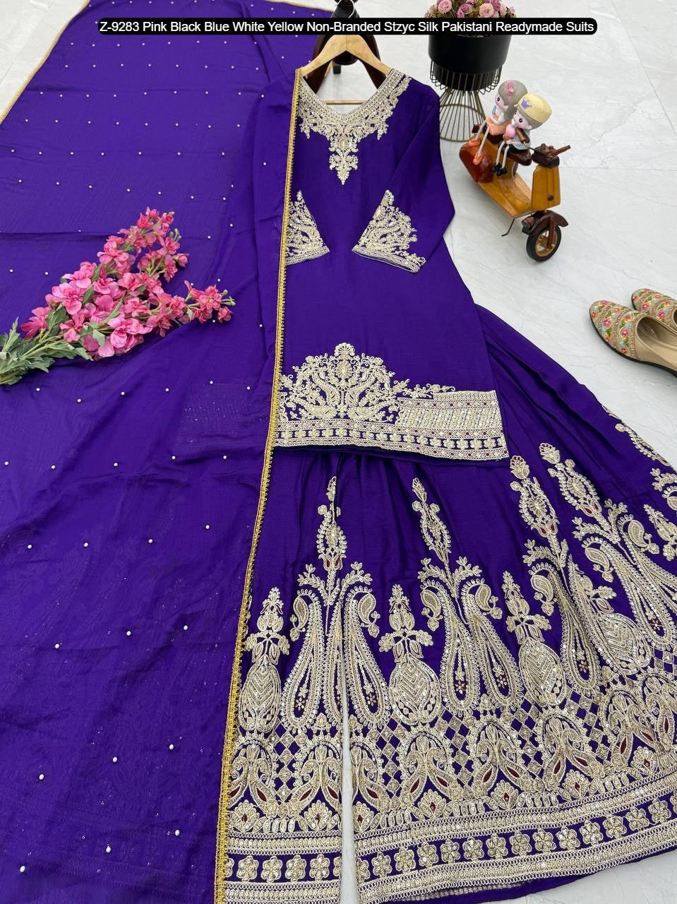 Z-9283 Pink Black Blue White Yellow Non-Branded Stzyc Silk Pakistani Readymade Suits