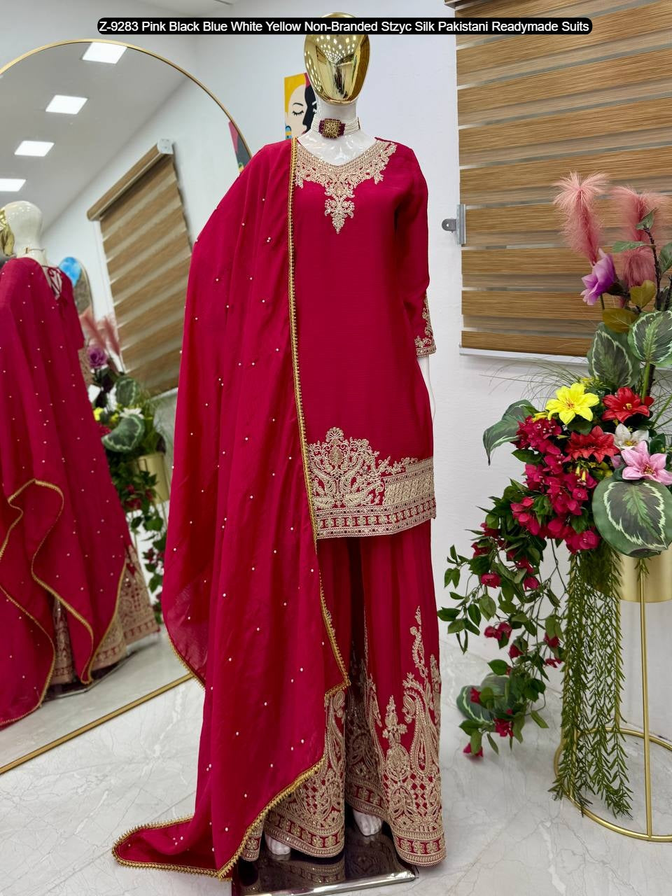 Z-9283 Pink Black Blue White Yellow Non-Branded Stzyc Silk Pakistani Readymade Suits