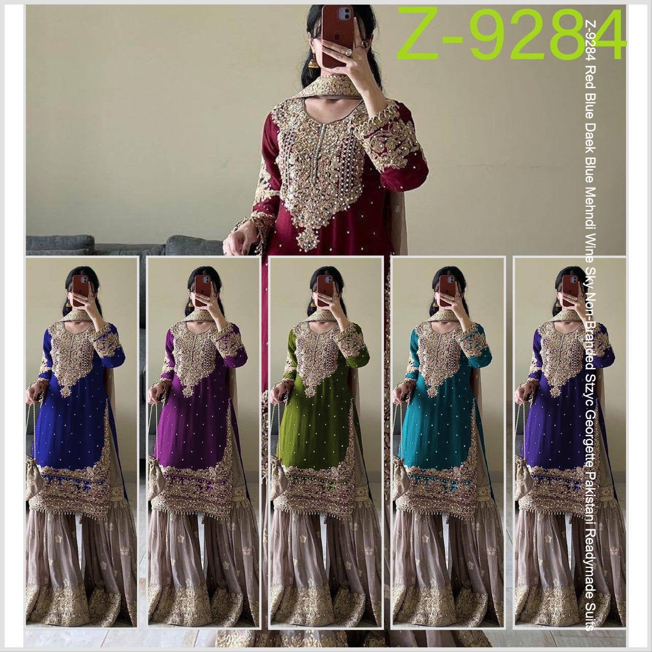 Z-9284 Red Blue Daek Blue Mehndi Wine Sky Non-Branded Stzyc Georgette Pakistani Readymade Suits