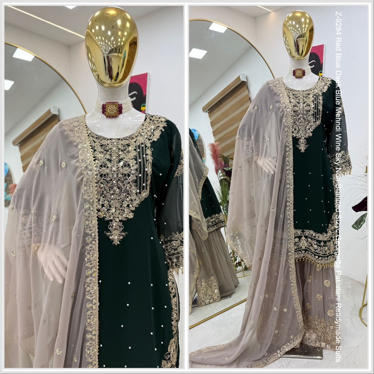 Z-9284 Red Blue Daek Blue Mehndi Wine Sky Non-Branded Stzyc Georgette Pakistani Readymade Suits