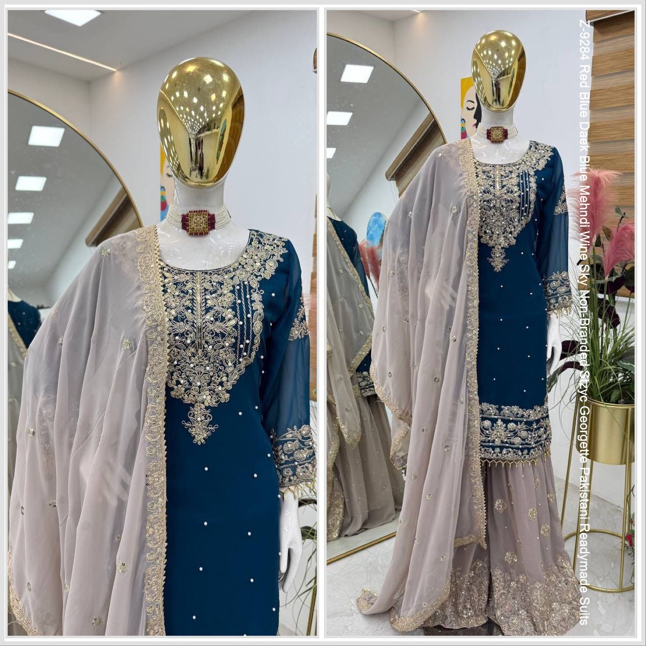 Z-9284 Red Blue Daek Blue Mehndi Wine Sky Non-Branded Stzyc Georgette Pakistani Readymade Suits