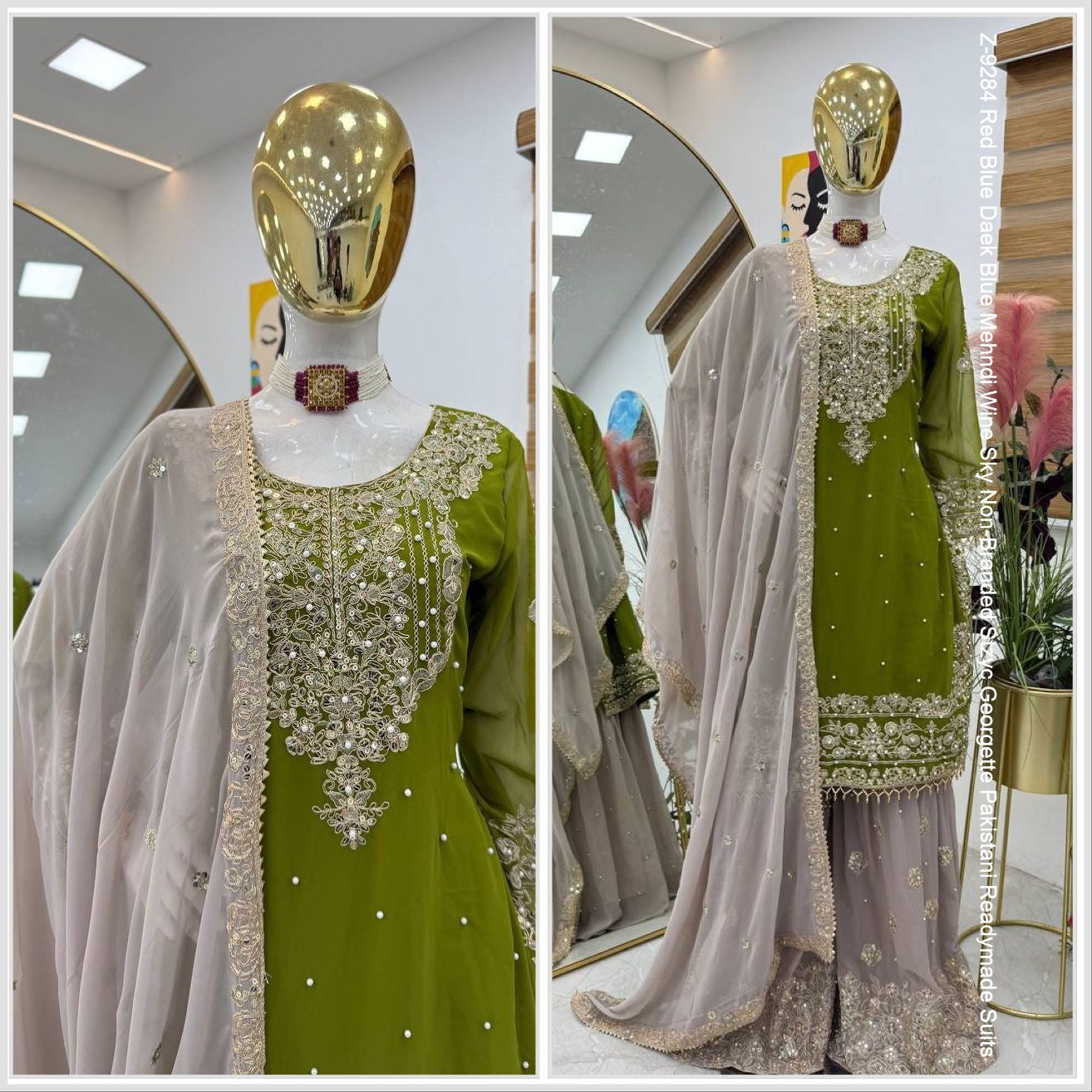 Z-9284 Red Blue Daek Blue Mehndi Wine Sky Non-Branded Stzyc Georgette Pakistani Readymade Suits