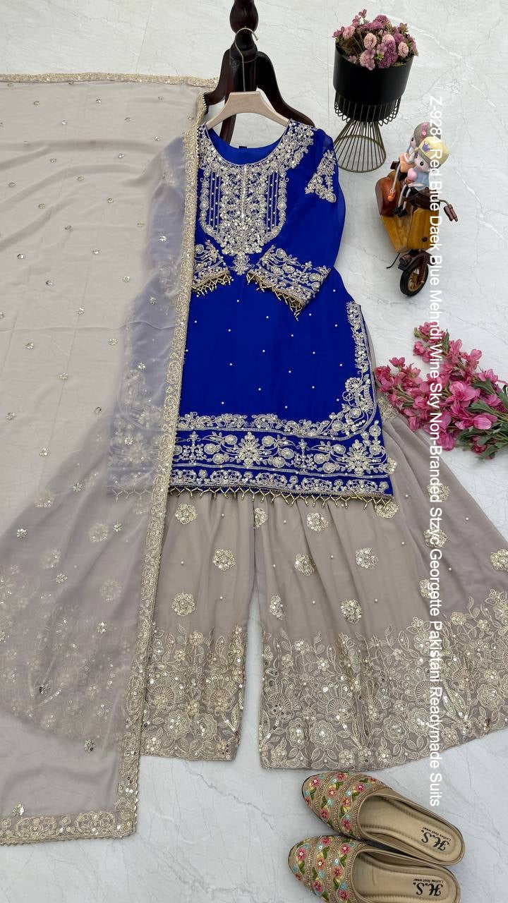 Z-9284 Red Blue Daek Blue Mehndi Wine Sky Non-Branded Stzyc Georgette Pakistani Readymade Suits