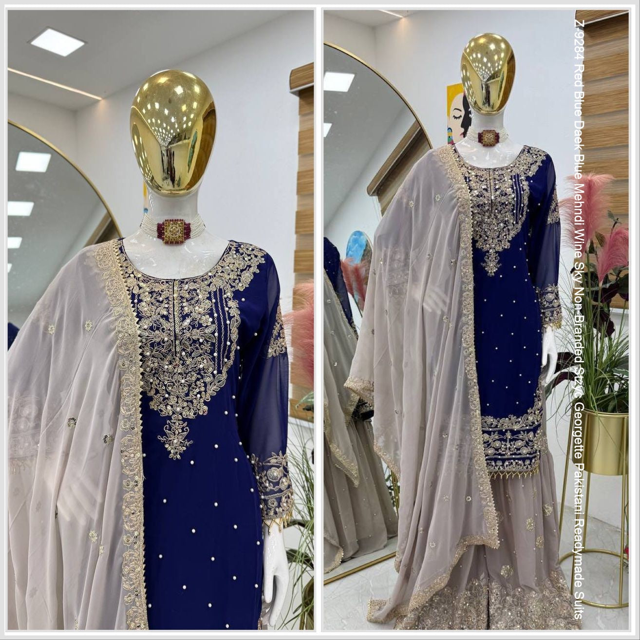 Z-9284 Red Blue Daek Blue Mehndi Wine Sky Non-Branded Stzyc Georgette Pakistani Readymade Suits