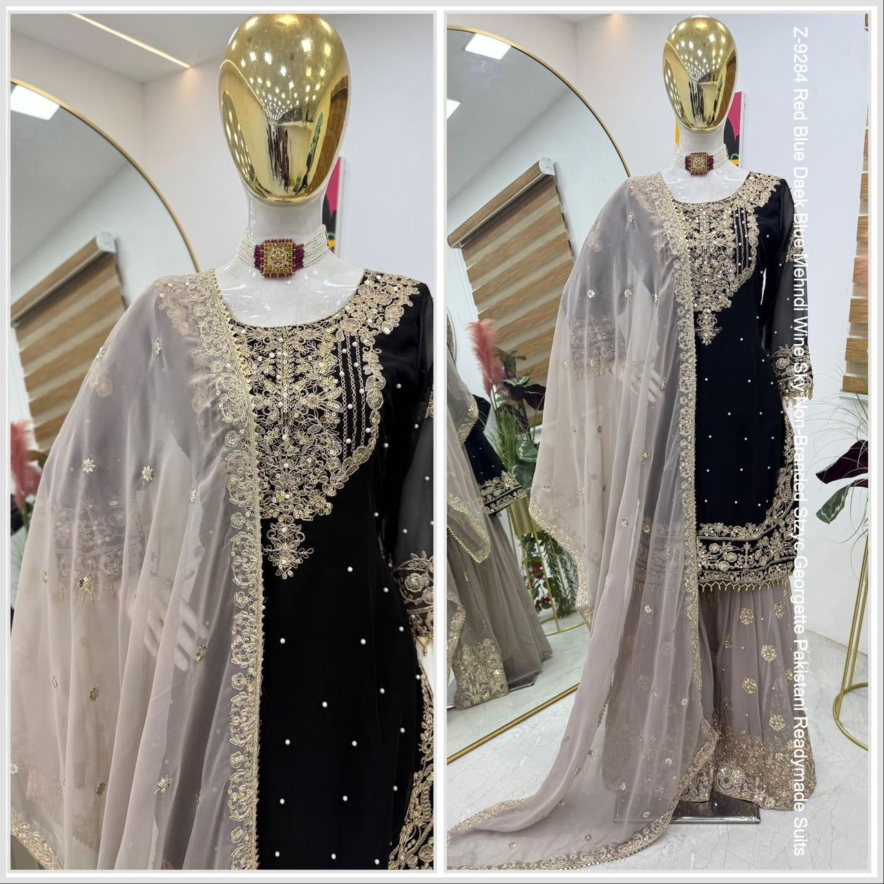 Z-9284 Red Blue Daek Blue Mehndi Wine Sky Non-Branded Stzyc Georgette Pakistani Readymade Suits