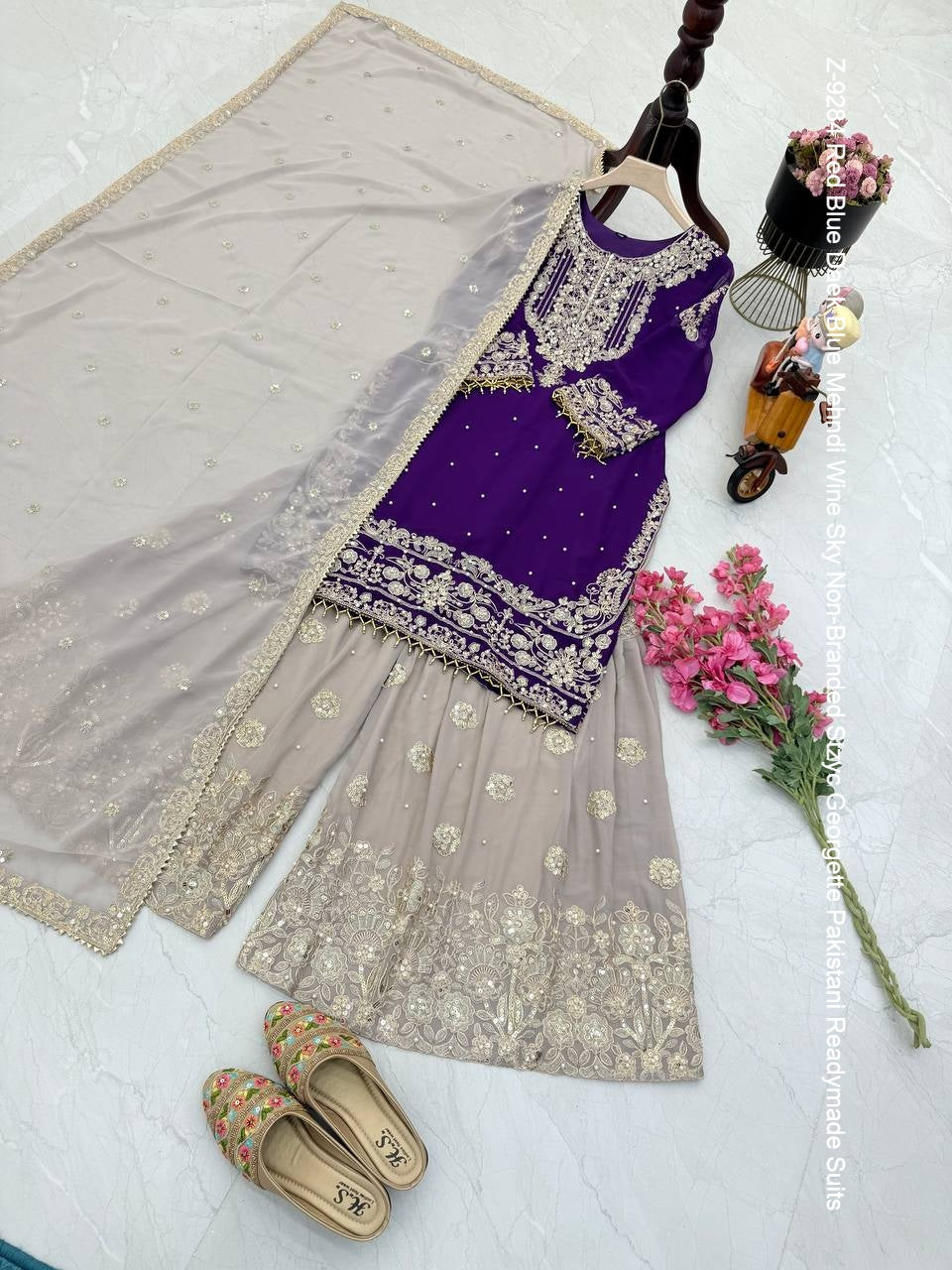 Z-9284 Red Blue Daek Blue Mehndi Wine Sky Non-Branded Stzyc Georgette Pakistani Readymade Suits