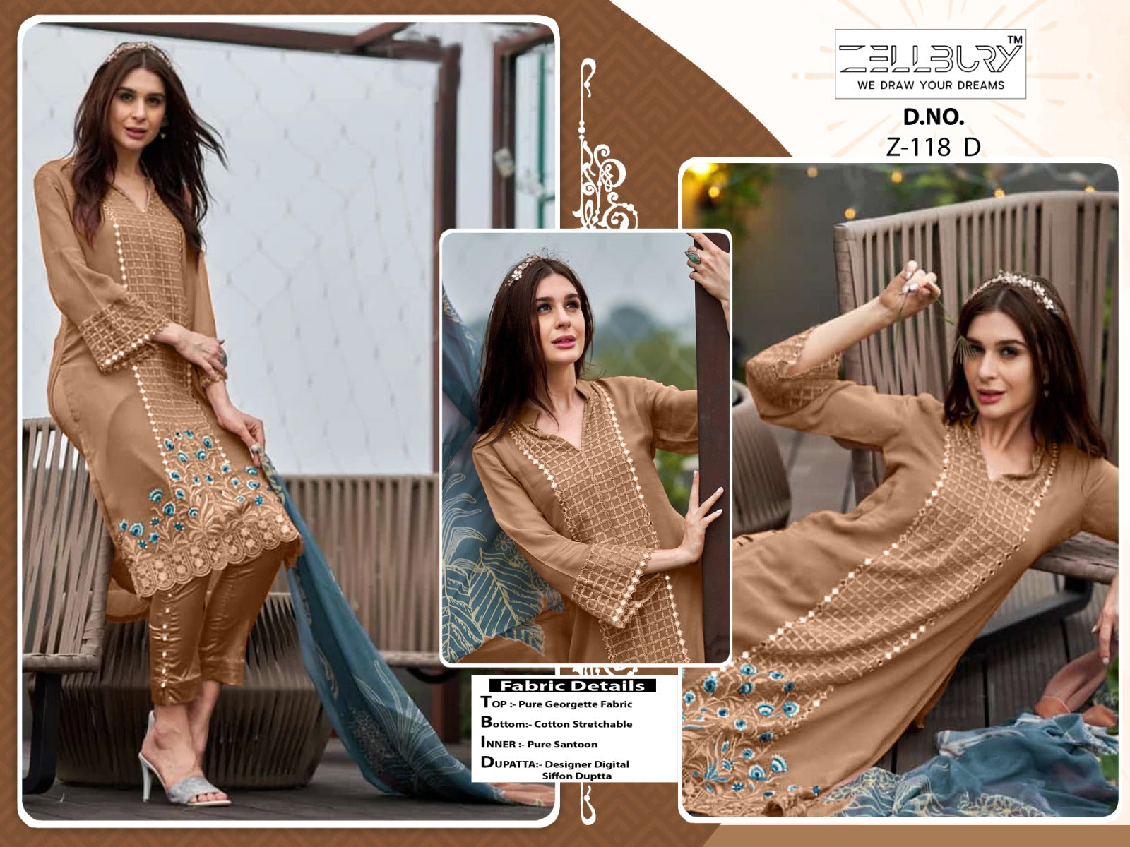 Z 118-D Zellbury Handwork Pakistani Readymade Suits