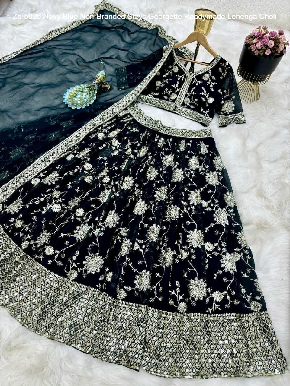 Zb-5026 Navy Blue Non-Branded Stzyc Georgette Readymade Lehenga Choli