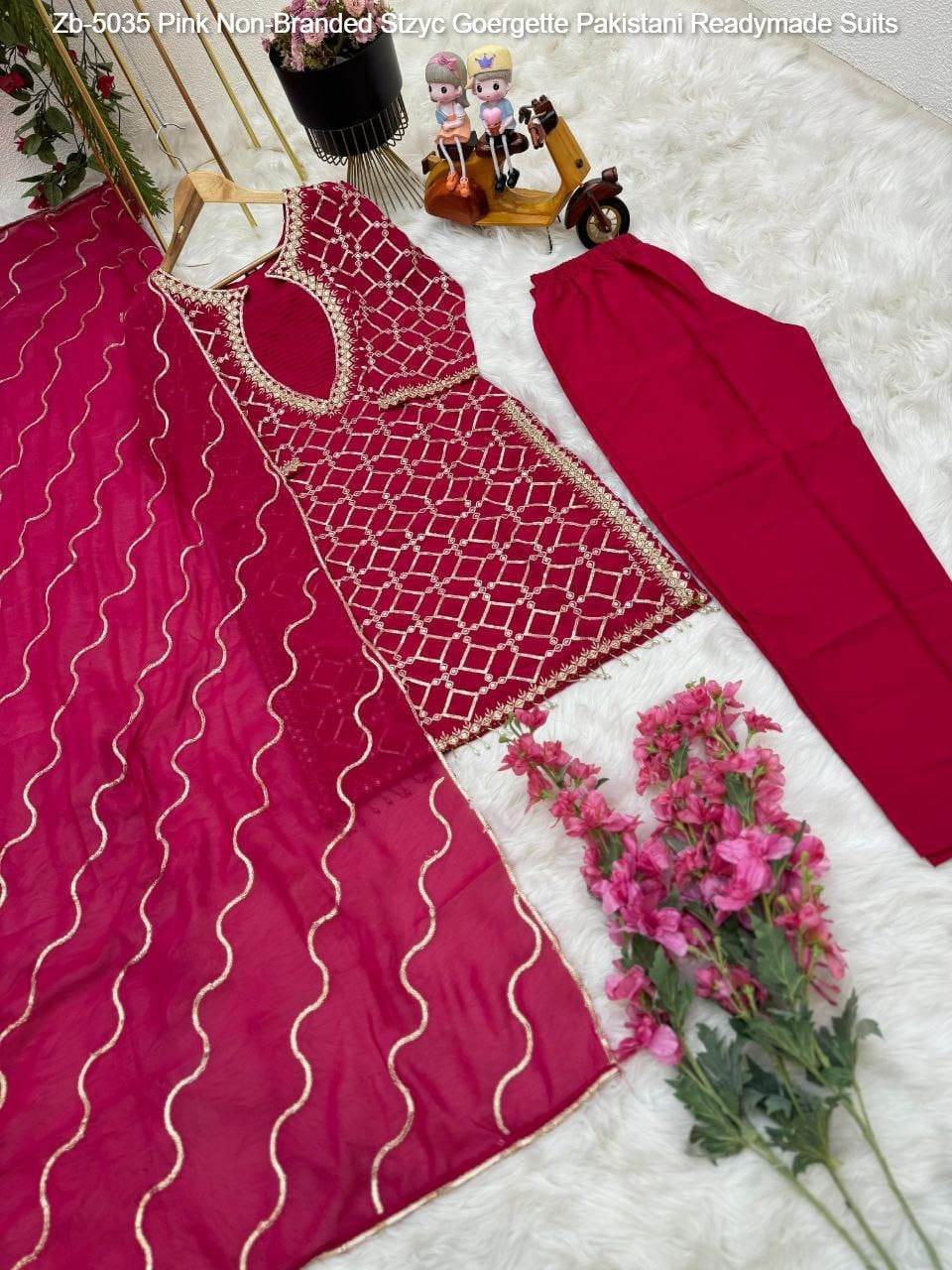 Zb-5035 Pink Non-Branded Stzyc Goergette Pakistani Readymade Suits