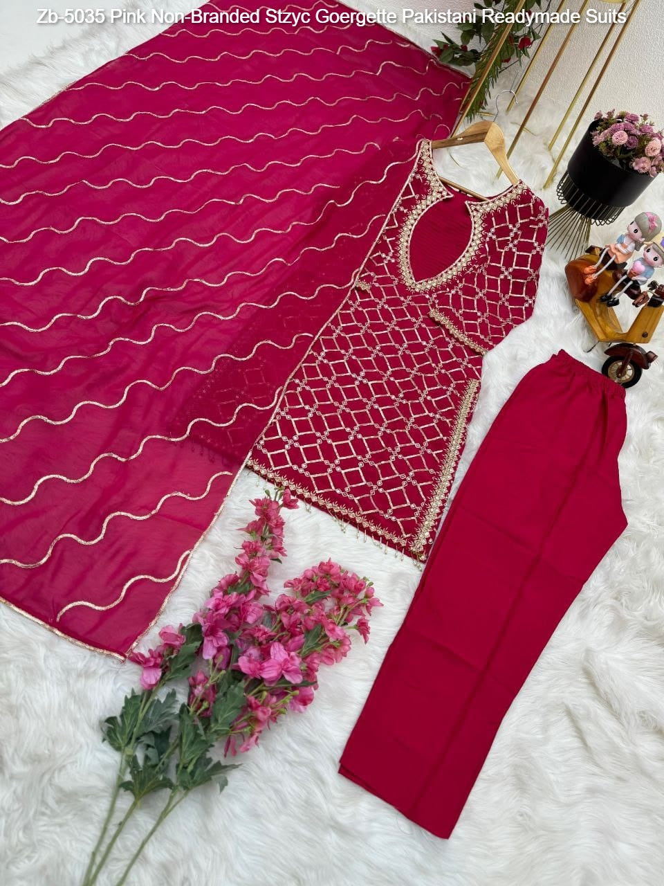 Zb-5035 Pink Non-Branded Stzyc Goergette Pakistani Readymade Suits