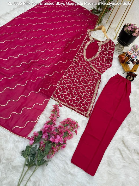 Zb-5035 Pink Non-Branded Stzyc Goergette Pakistani Readymade Suits
