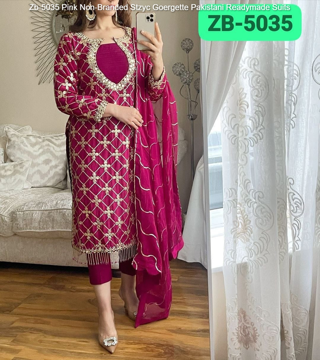 Zb-5035 Pink Non-Branded Stzyc Goergette Pakistani Readymade Suits