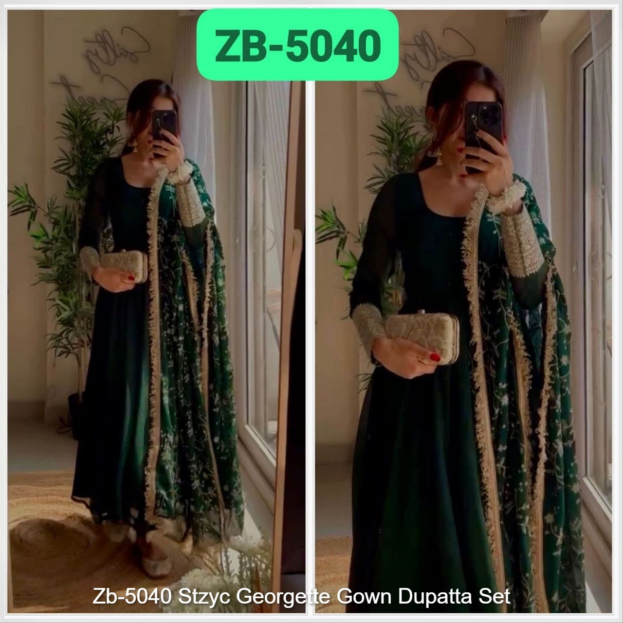 Zb-5040 Stzyc Georgette Gown Dupatta Set
