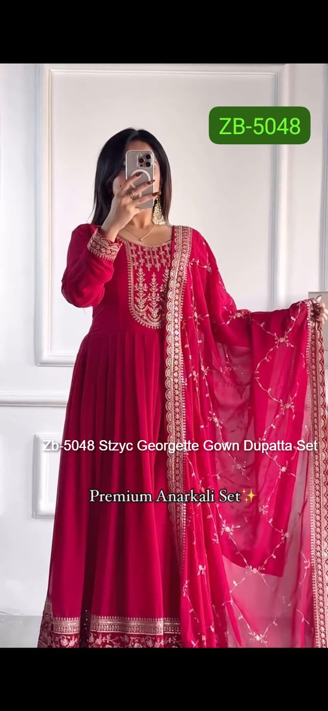 Zb-5048 Stzyc Georgette Gown Dupatta Set