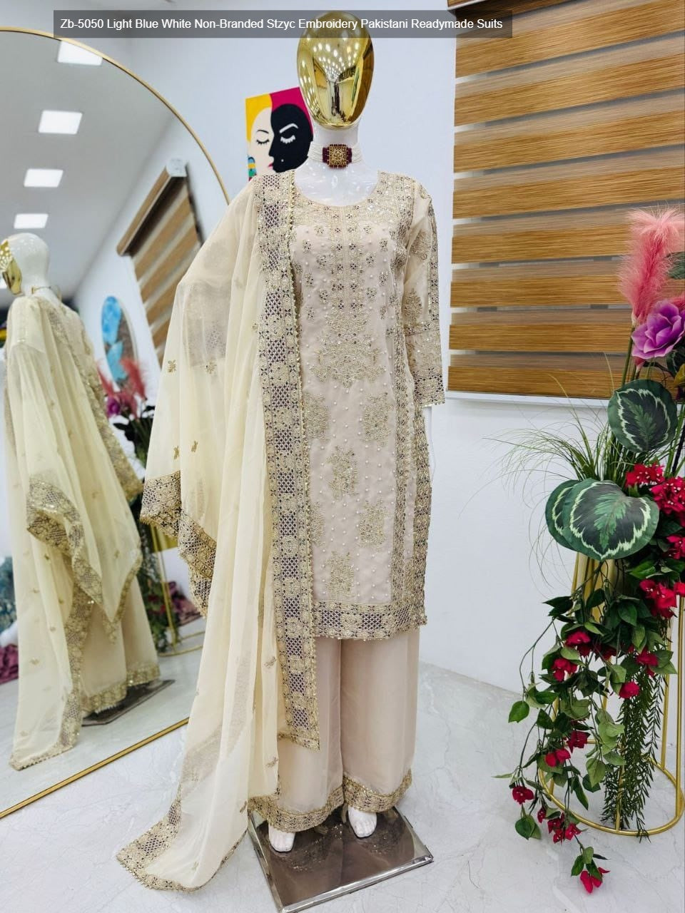 Zb-5050 Light Blue White Non-Branded Stzyc Embroidery Pakistani Readymade Suits