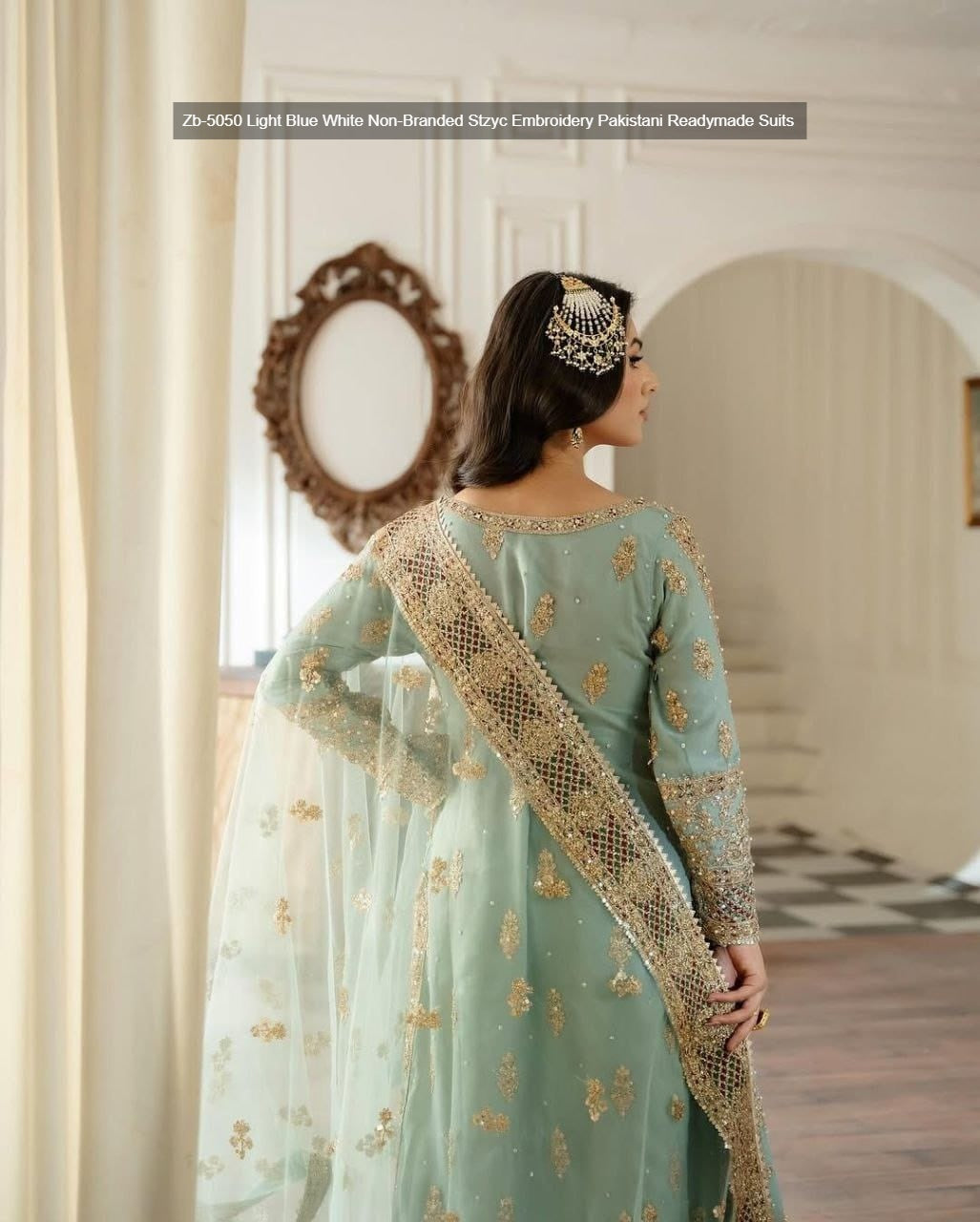 Zb-5050 Light Blue White Non-Branded Stzyc Embroidery Pakistani Readymade Suits