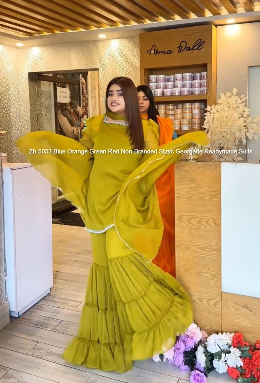 Zb-5053 Blue Orange Green Red Non-Branded Stzyc Georgette Readymade Suits