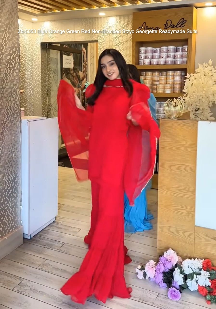Zb-5053 Blue Orange Green Red Non-Branded Stzyc Georgette Readymade Suits