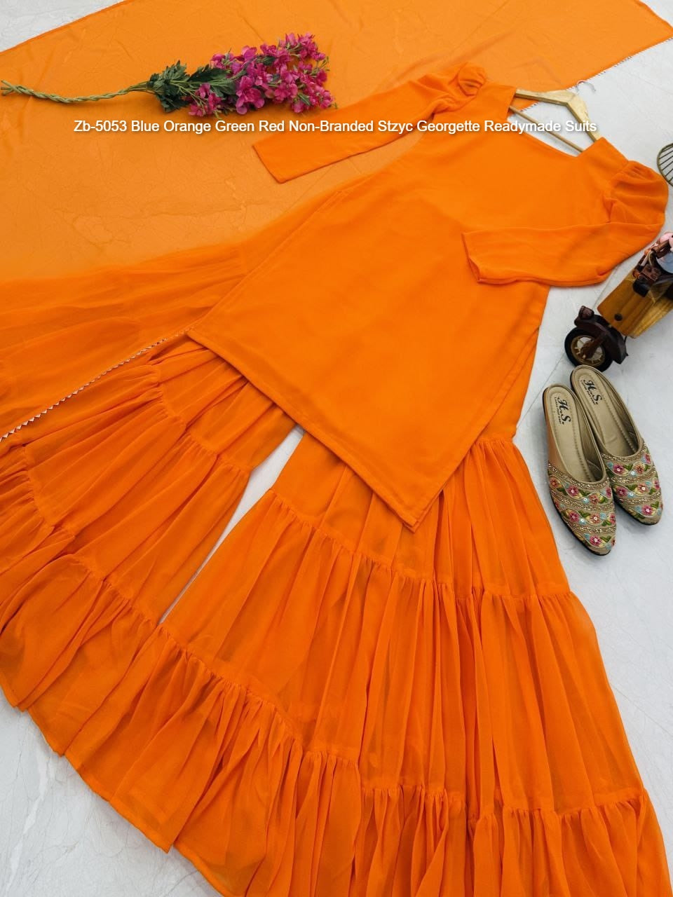 Zb-5053 Blue Orange Green Red Non-Branded Stzyc Georgette Readymade Suits