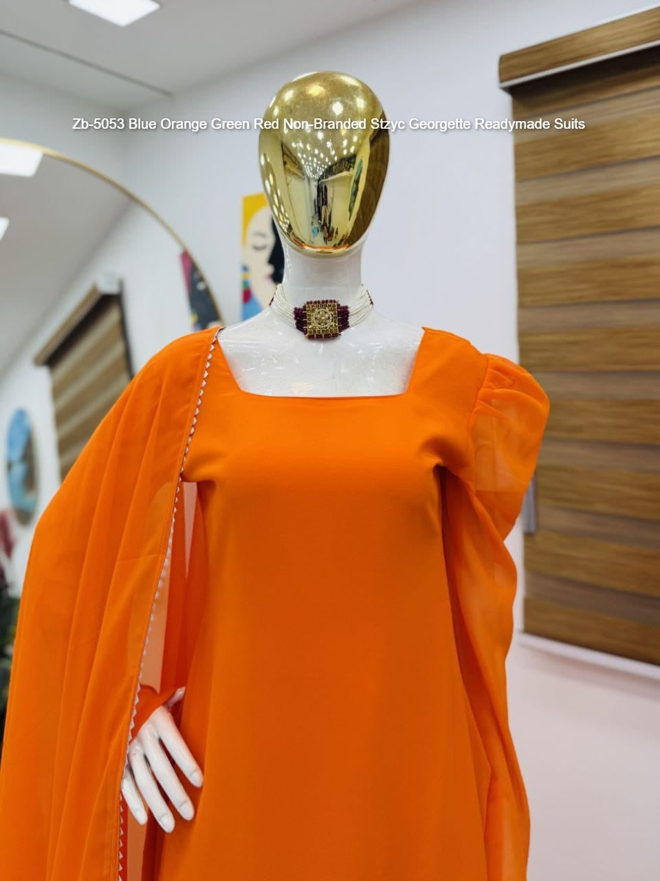 Zb-5053 Blue Orange Green Red Non-Branded Stzyc Georgette Readymade Suits