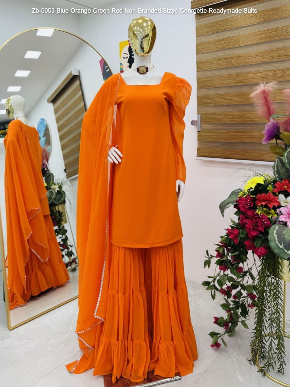 Zb-5053 Blue Orange Green Red Non-Branded Stzyc Georgette Readymade Suits