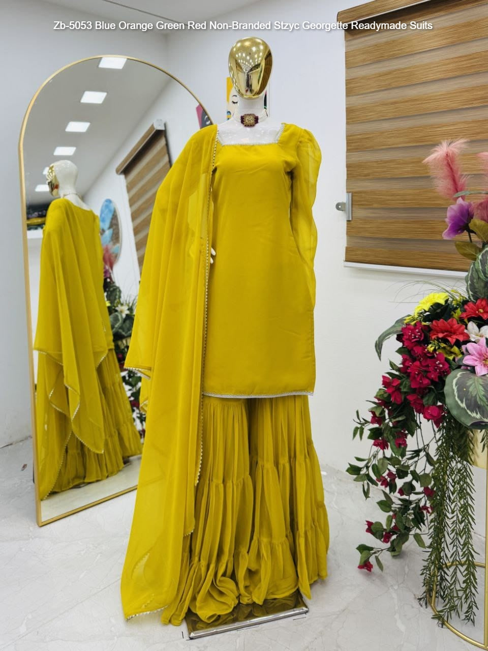Zb-5053 Blue Orange Green Red Non-Branded Stzyc Georgette Readymade Suits