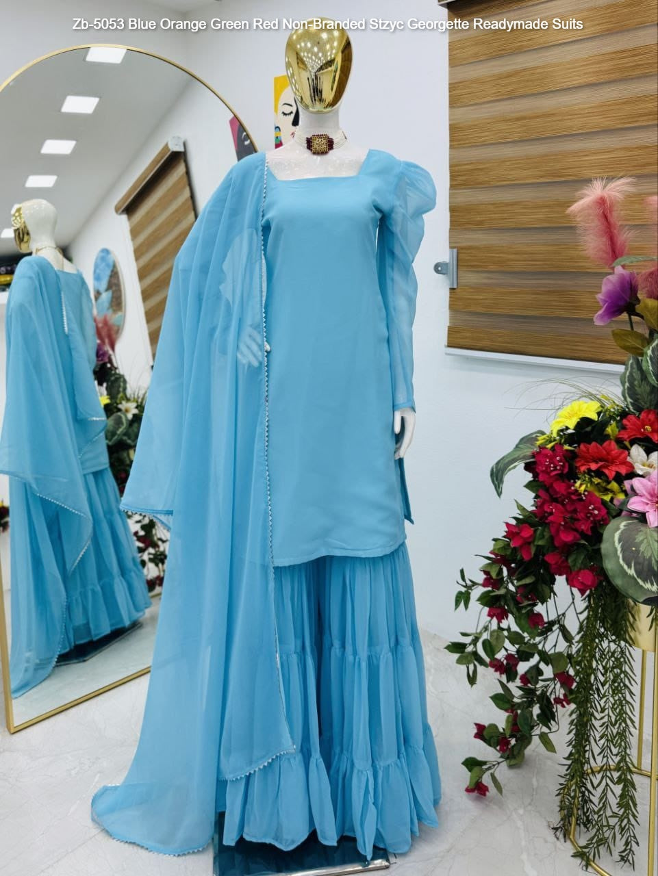 Zb-5053 Blue Orange Green Red Non-Branded Stzyc Georgette Readymade Suits