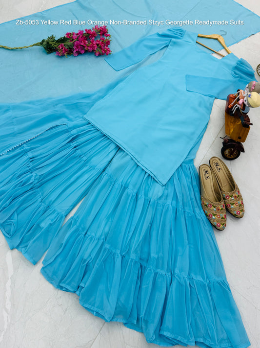 Zb-5053 Yellow Red Blue Orange Non-Branded Stzyc Georgette Readymade Suits