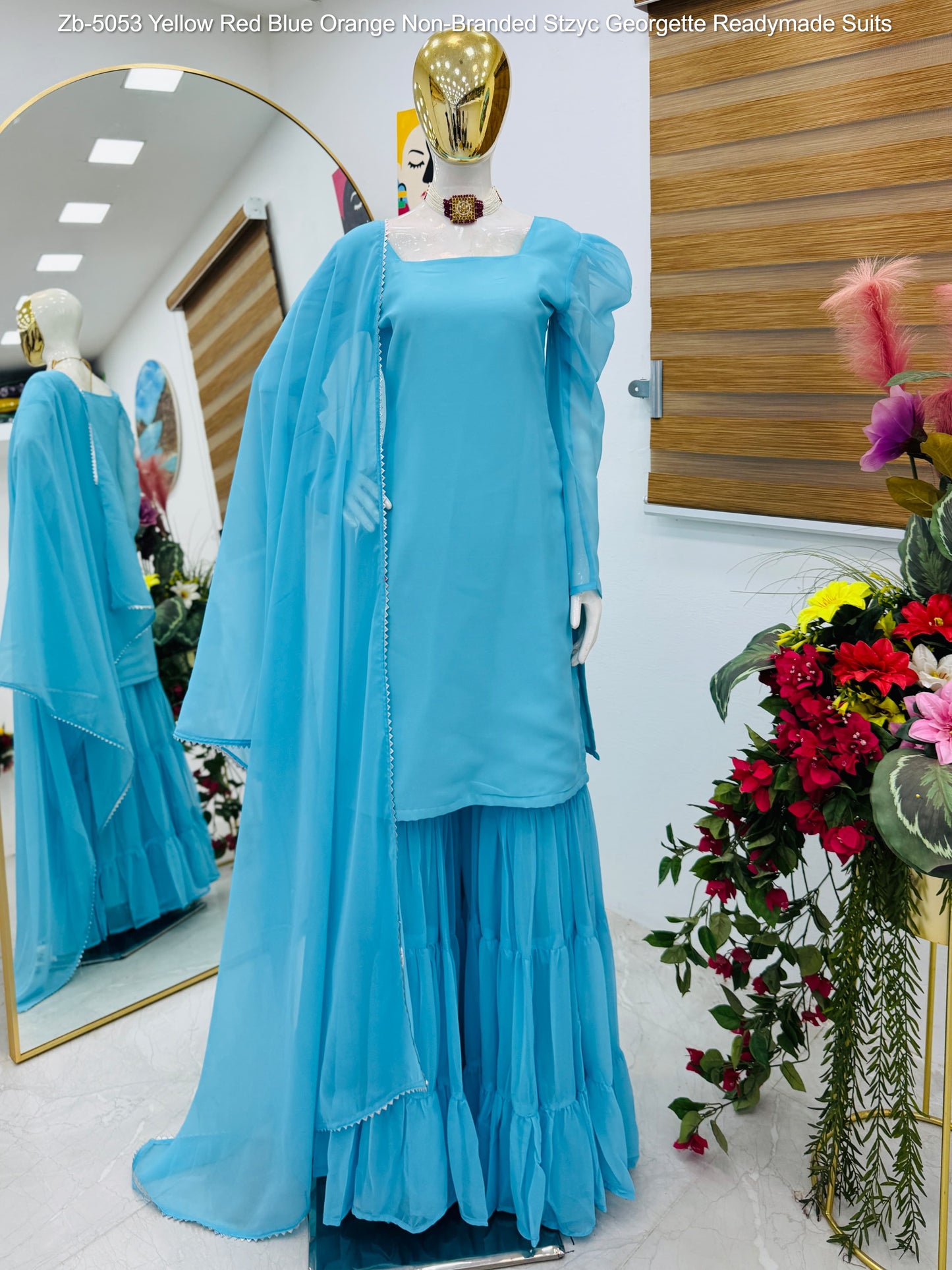 Zb-5053 Yellow Red Blue Orange Non-Branded Stzyc Georgette Readymade Suits