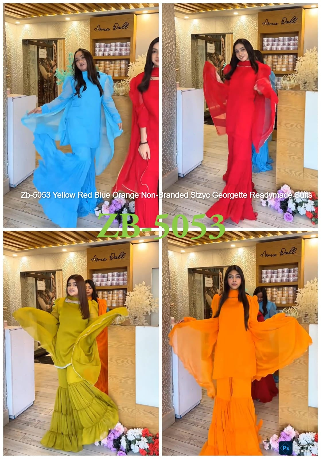 Zb-5053 Yellow Red Blue Orange Non-Branded Stzyc Georgette Readymade Suits