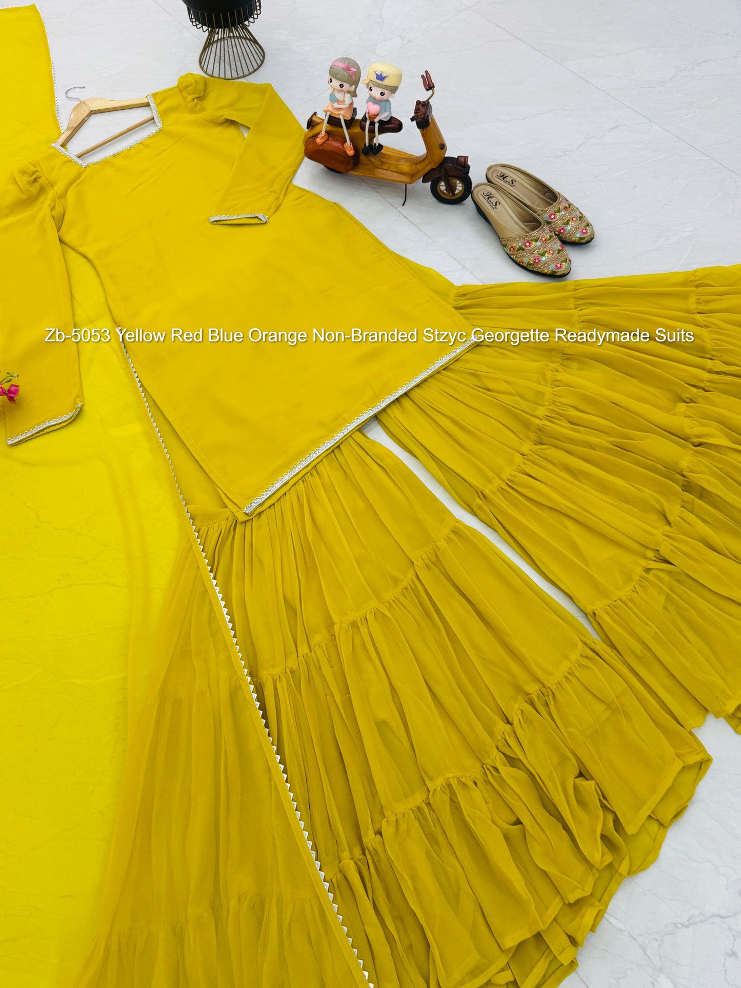 Zb-5053 Yellow Red Blue Orange Non-Branded Stzyc Georgette Readymade Suits