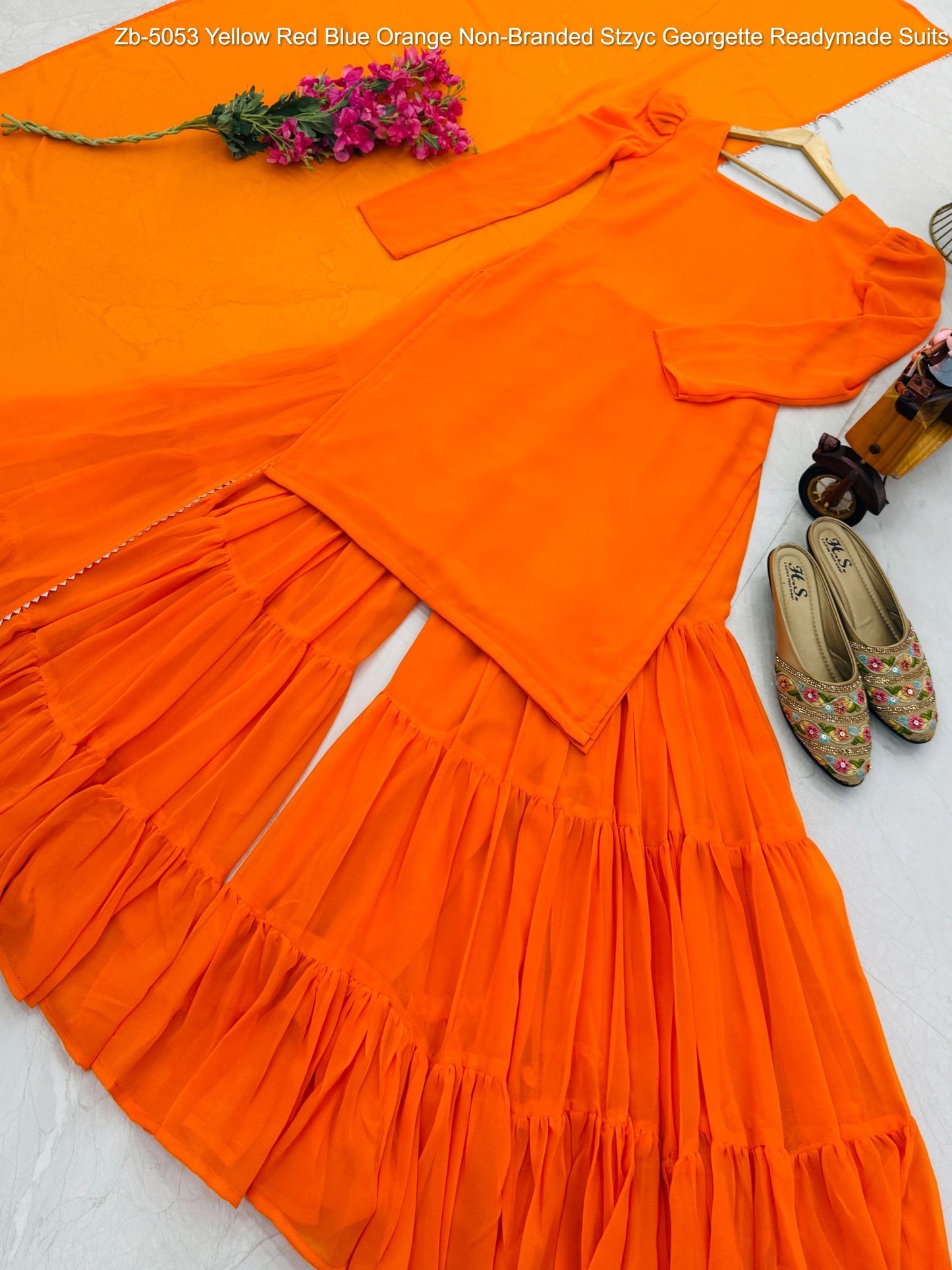 Zb-5053 Yellow Red Blue Orange Non-Branded Stzyc Georgette Readymade Suits