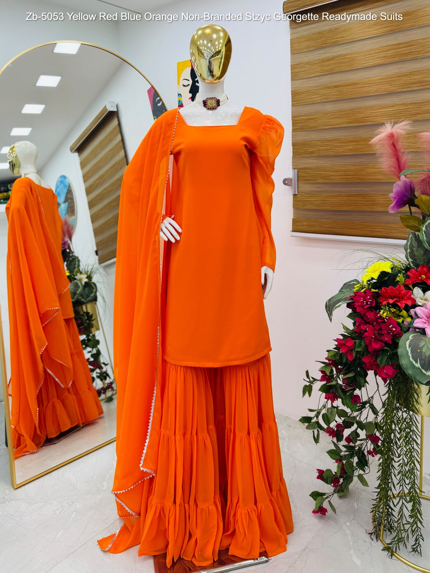 Zb-5053 Yellow Red Blue Orange Non-Branded Stzyc Georgette Readymade Suits