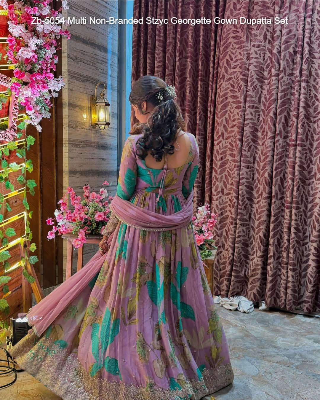 Zb-5054 Multi Non-Branded Stzyc Georgette Gown Dupatta Set