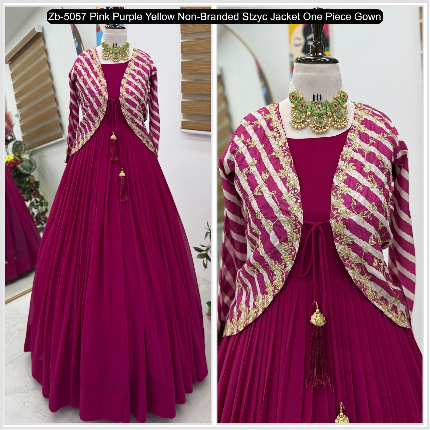 Zb-5057 Pink Purple Yellow Non-Branded Stzyc Jacket One Piece Gown